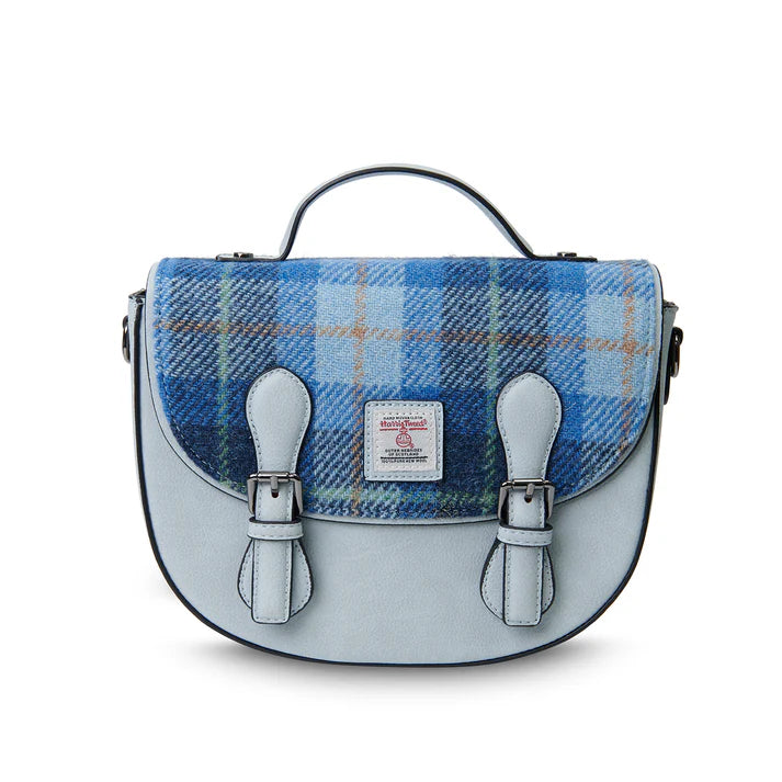 Islander Harris Tweed Medium Cobble Satchel 'Blue Tartan'