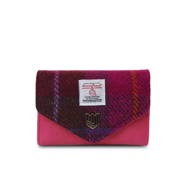 Islander Harris Tweed Small Clasp Clutch Purse 'Fuchsia Tartan