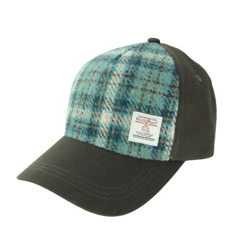 Glen Appin Duck Egg and Cream Check Harris Tweed Baseball Cap