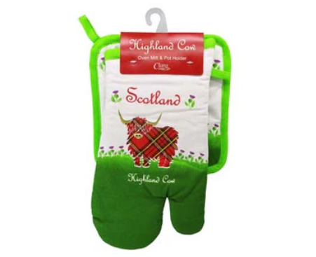 Scottish Highland Cow Oven Mitt and Pot Holder Set