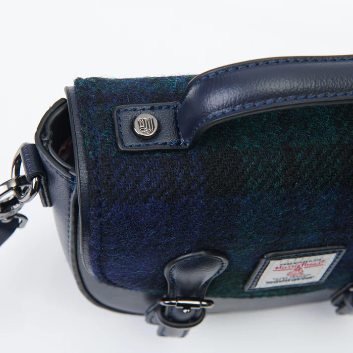 Islander Harris Tweed Medium Cobble Satchel 'Blue Tartan'