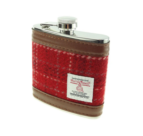 Harris Tweed Hip Flask- Red Check