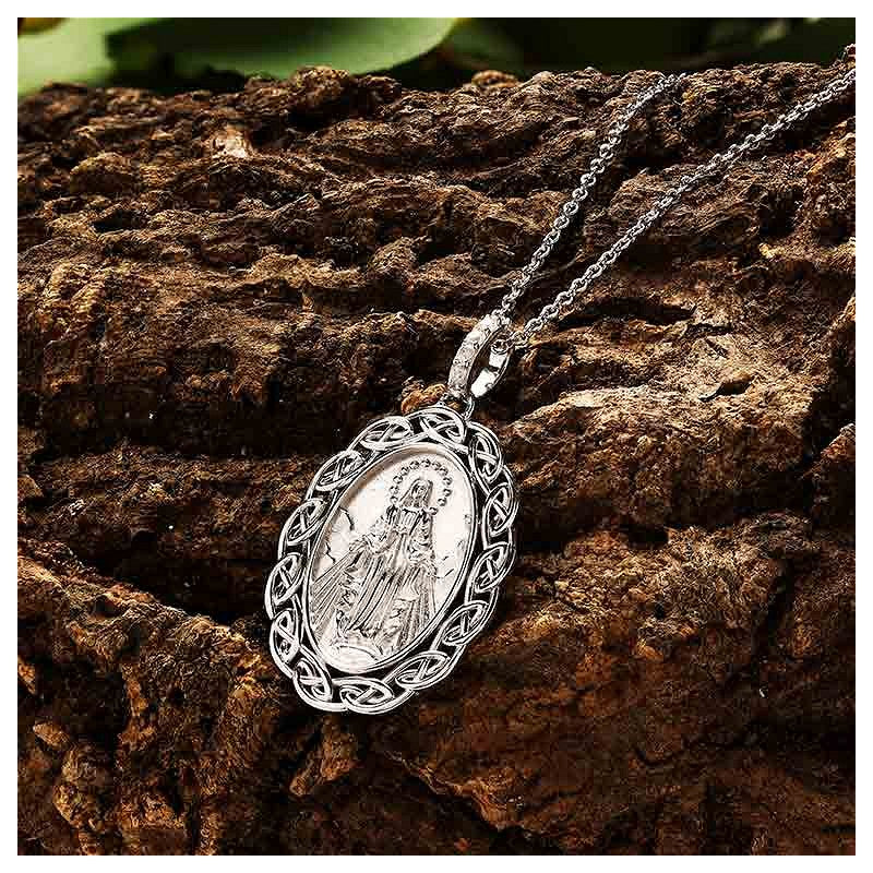 Sterling Silver Miraculous Medal with Celtic Knot Border