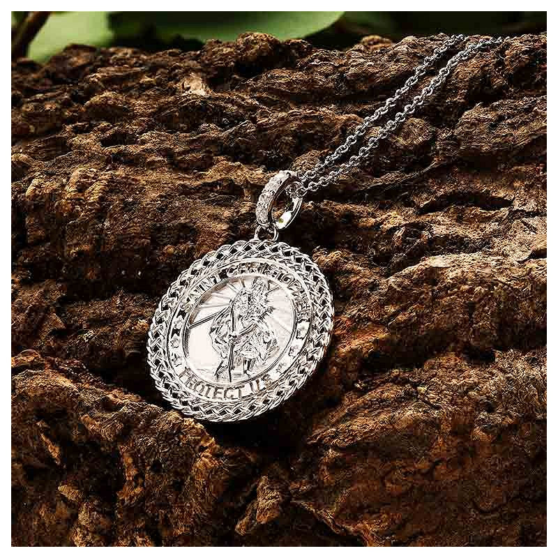 Sterling Silver Saint Christopher Medal with Celtic Knot Border