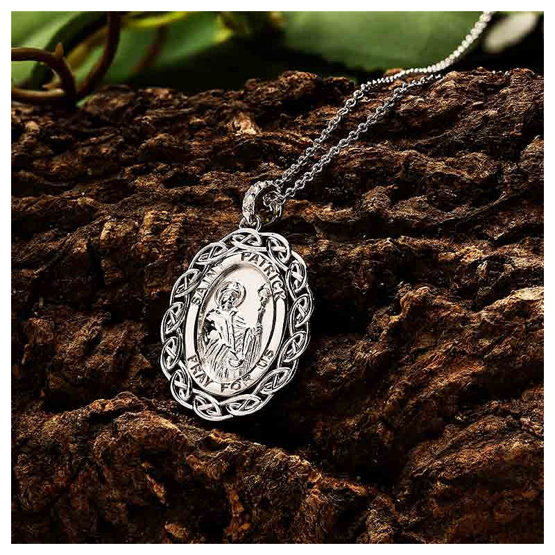 Sterling Silver Saint Patrick Medal with Celtic Knots