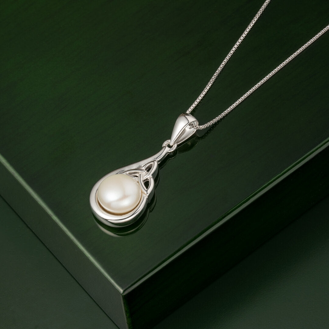 Freshwater Pearl Sterling Silver Trinity Knot Necklace