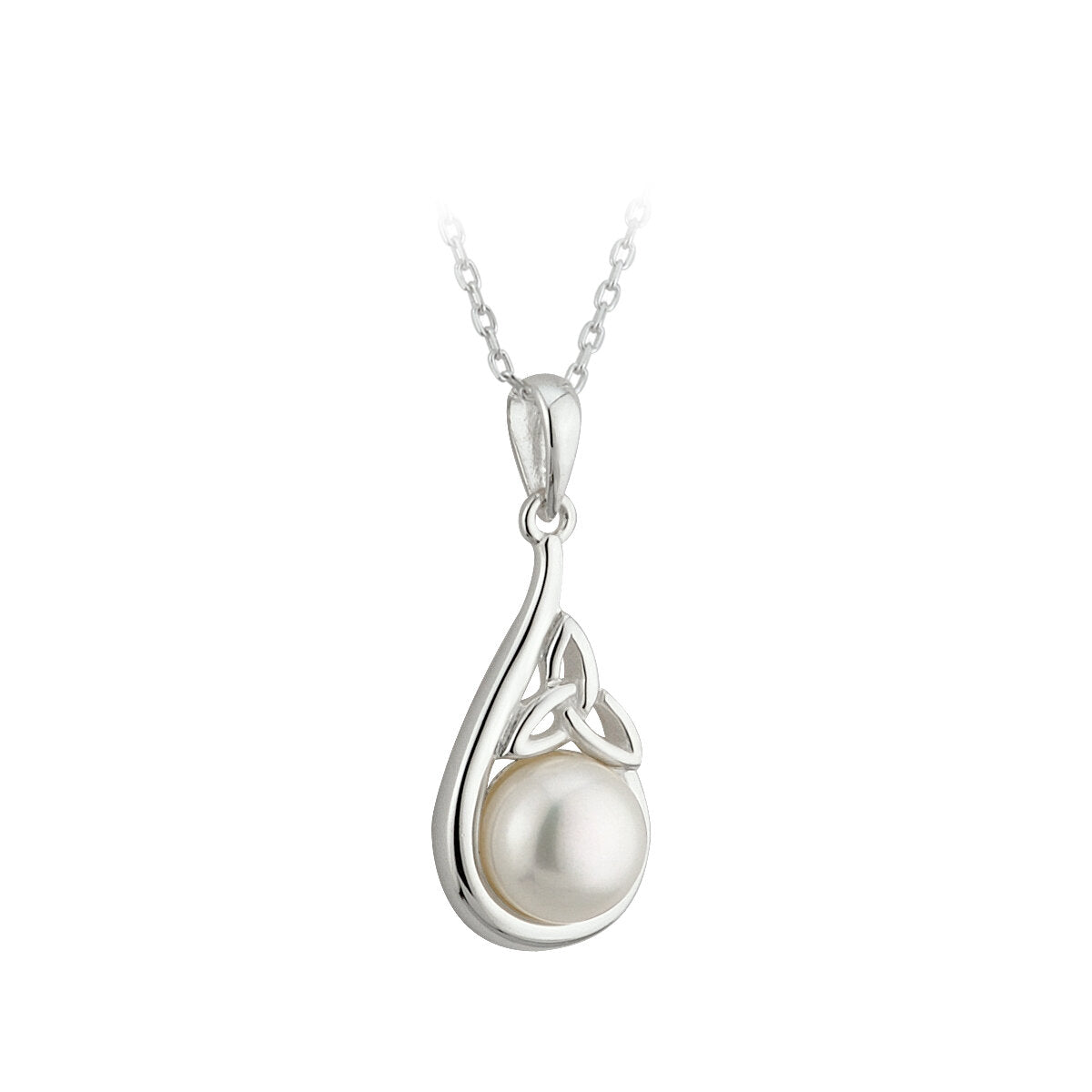 Freshwater Pearl Sterling Silver Trinity Knot Necklace