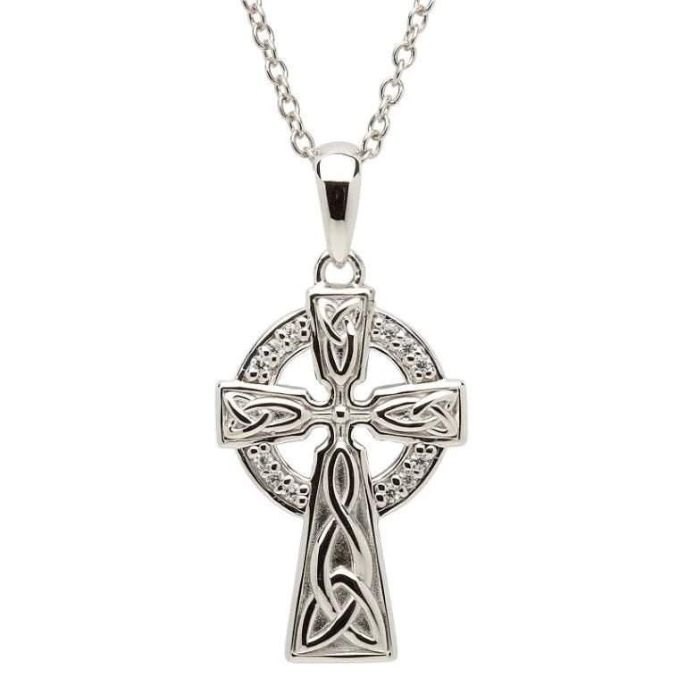 Sterling Silver Pave Set Crystal Celtic Cross