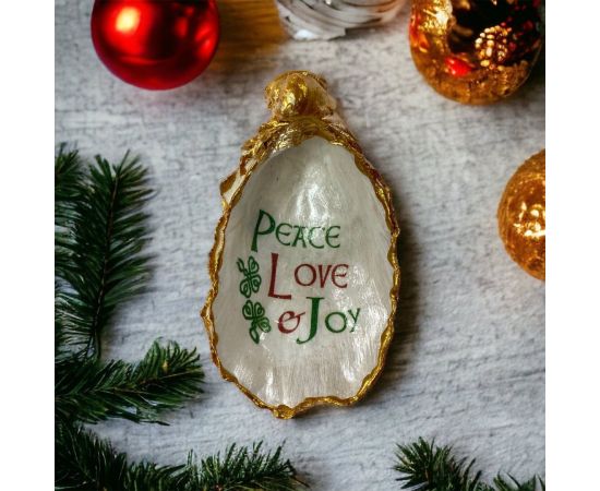 Peace, Love, and Joy Oyster Ornament