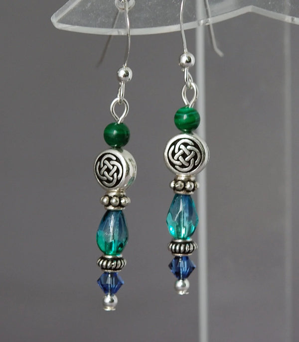 Cruthú Ocean Vortex Malachite Celtic Knot Earrings