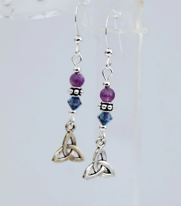 Cruthú Amethyst Trinity Knot Earrings