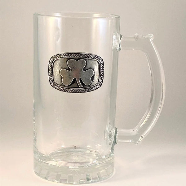 Glass Beer Tankard pewter design - Shamrock