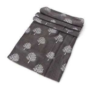 Light Summer Scarf with Silver Tree of Life Pattern Grey