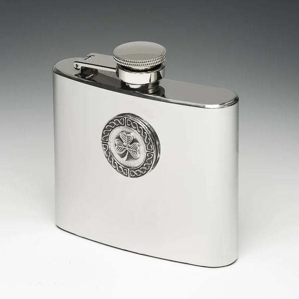 Irish Shamrock Pewter Whiskey Flask