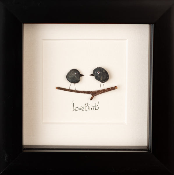 Love Birds Irish Pebble Art- 4"x4" Frame