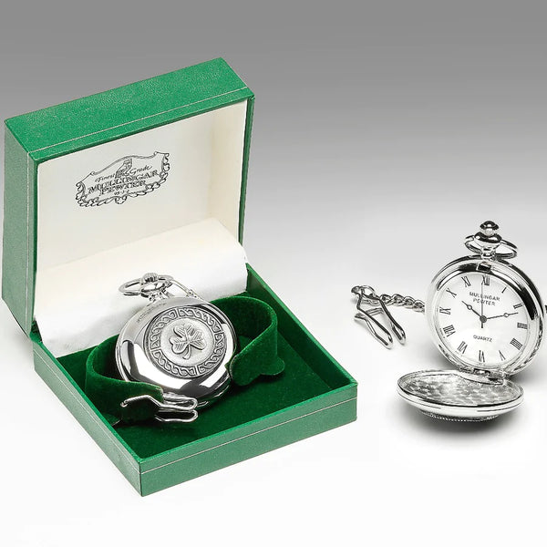 Gents Quartz Pewter Pocket Watch - Shamrock