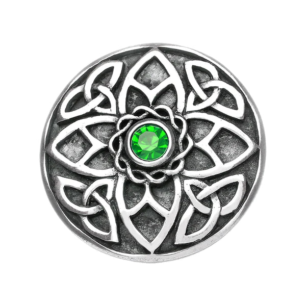 Pewter Celtic Trinity Knot Brooch with Green Stone