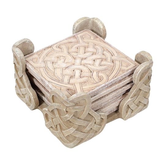 6 Piece Square Celtic Coaster Set with Base