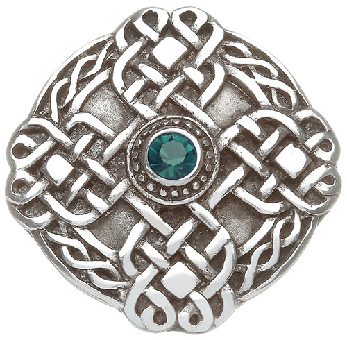 Pewter Celtic Knot Brooch with Green Stone