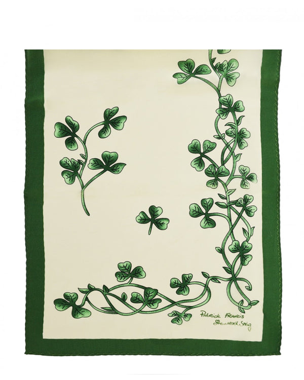 Cream and Emerald Green Shamrock Silk Scarf