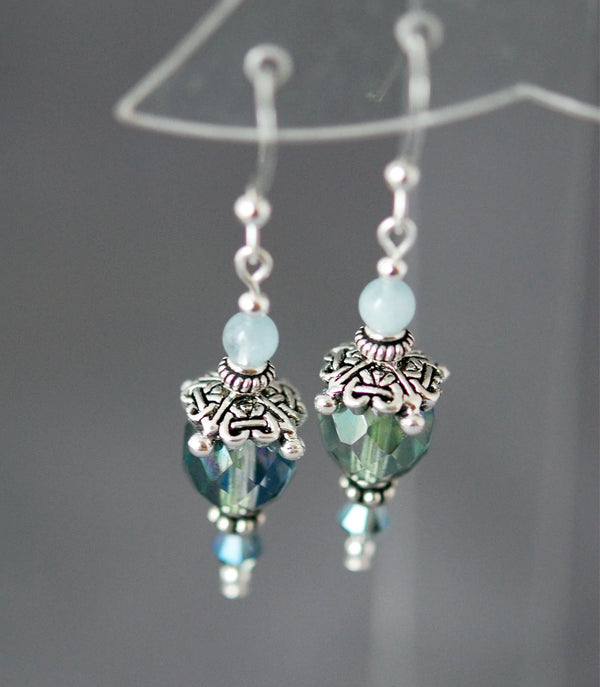 Cruthú Aquamarine Celtic Knot Cap Earrings