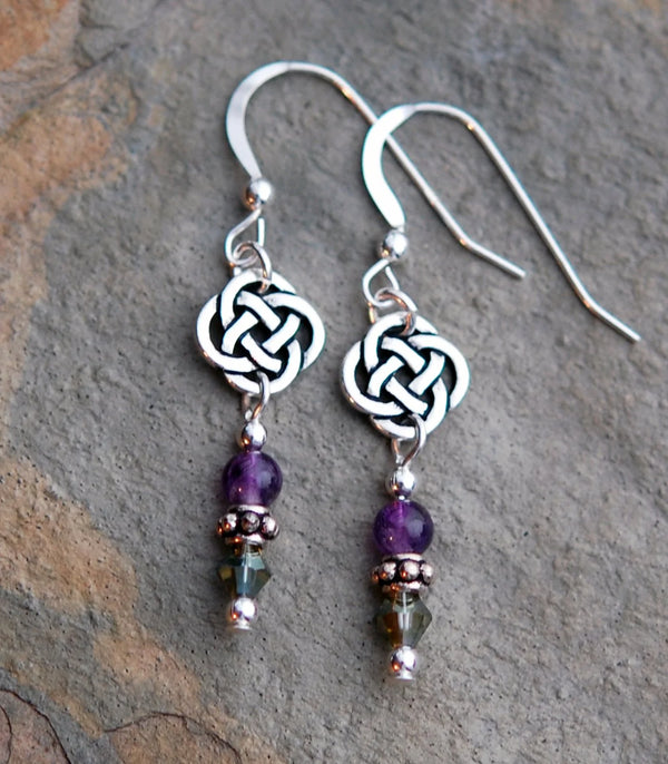 Cruthú Amethyst round Celtic Knot Earrings