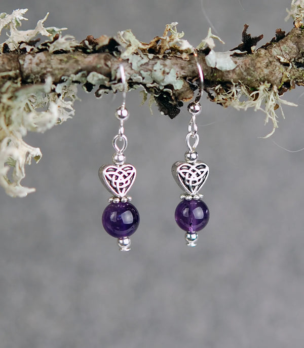 Cruthú Amethyst Celtic Knot Heart Earrings