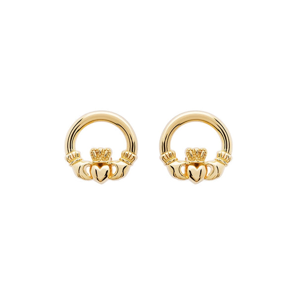 14K Gold Vermeil Stud Claddagh Earrings